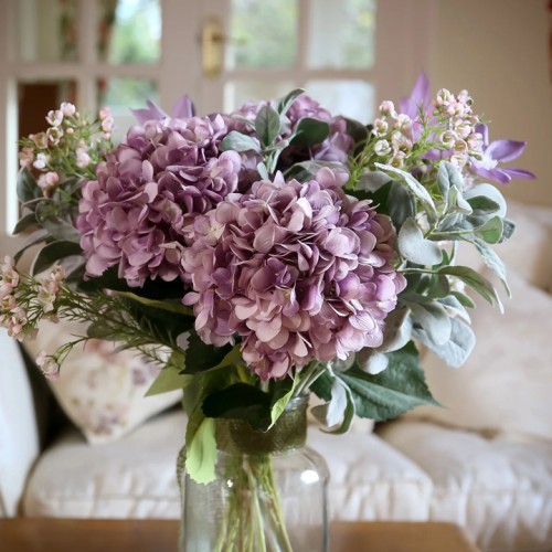 Rydal Artificial Hydrangeas Mauve Purple 53cm | Artificial Flowers